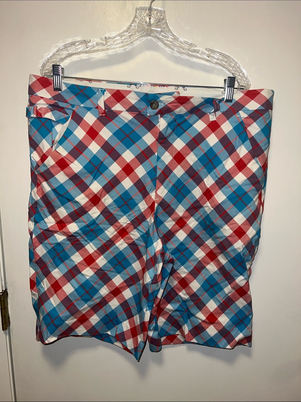 Men's Plaid Performance Shorts - Blue & Red